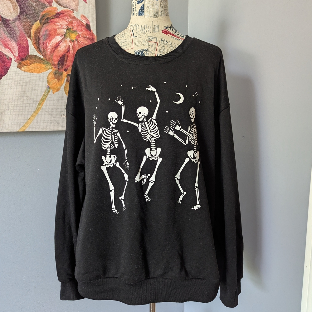 Dancing Skeletons Black Crewneck Sweater